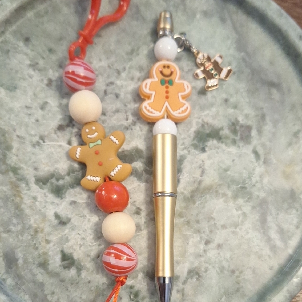 Gingerbread Man Pen with Beaded Charm